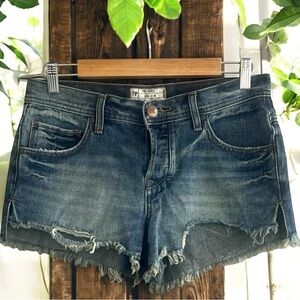 Free People Distressed Look and Raw Hem Denim Shorts